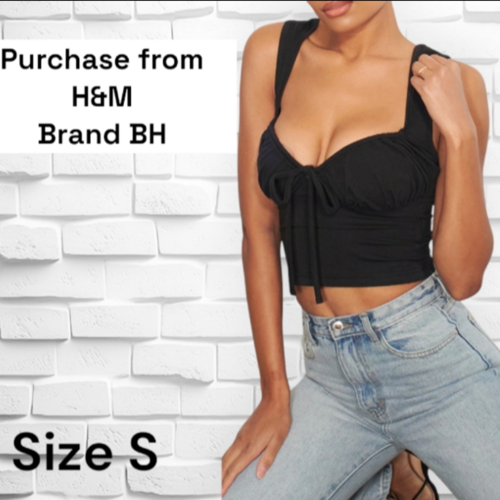H&M BP Black Cropped Sleeveless Tie Up Front Top size Small